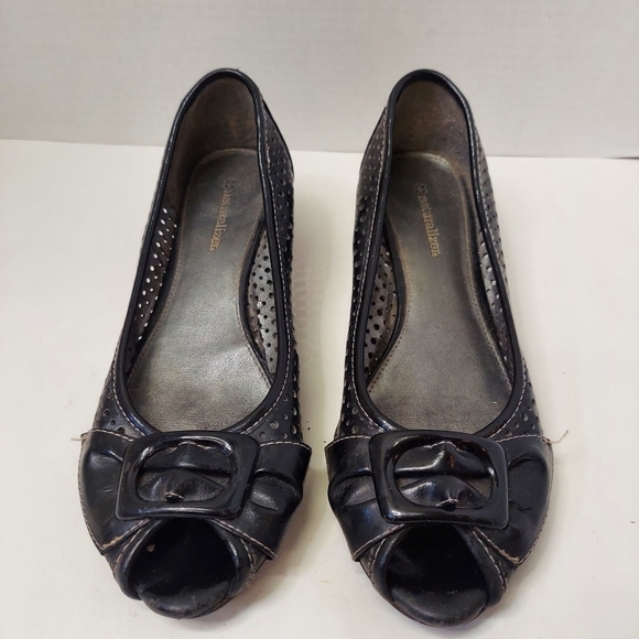 Naturalizer Women Sz 8.5 M Black Pump Open Toe Synthetic Shoes w Buckle - Picture 1 of 9